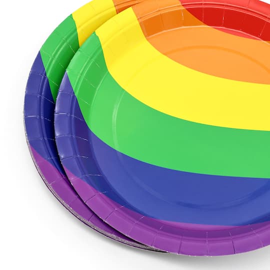 9" Pride Rainbow Stripes Round Paper Dinner Plates, 10ct. by Celebrate It™
